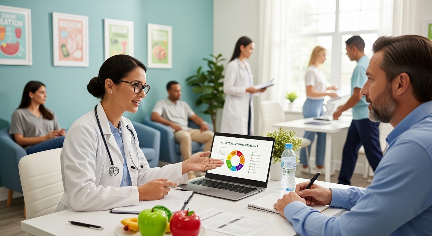 Staff and patient high-fiving to celebrate a health milestone.