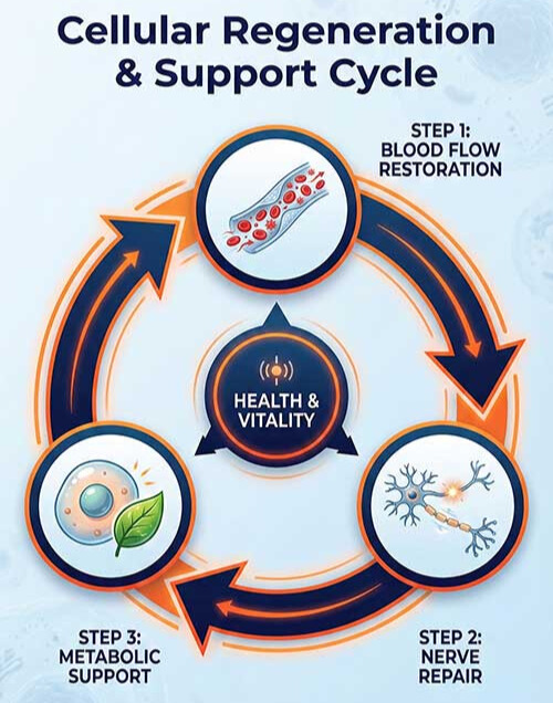 Medical illustration of a foot highlighting damaged nerve endings.